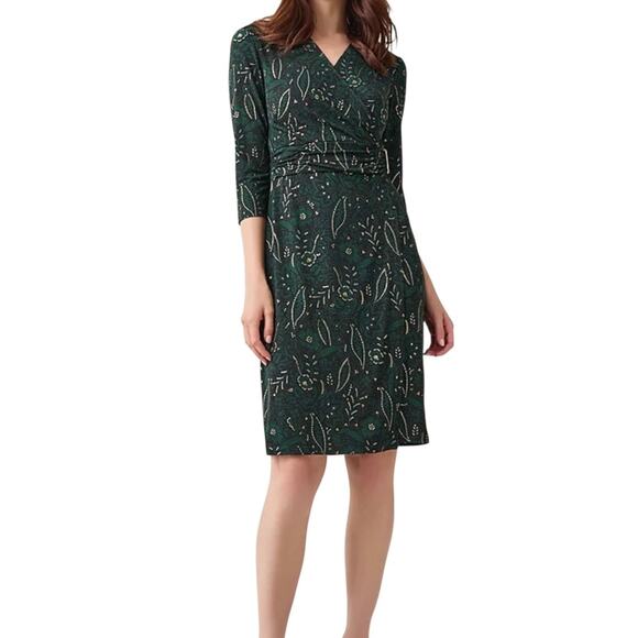 Kasper Women’s Printed Faux Wrap 3/4 Sleeve Sheath Dress Green Size PXL - Picture 1 of 2